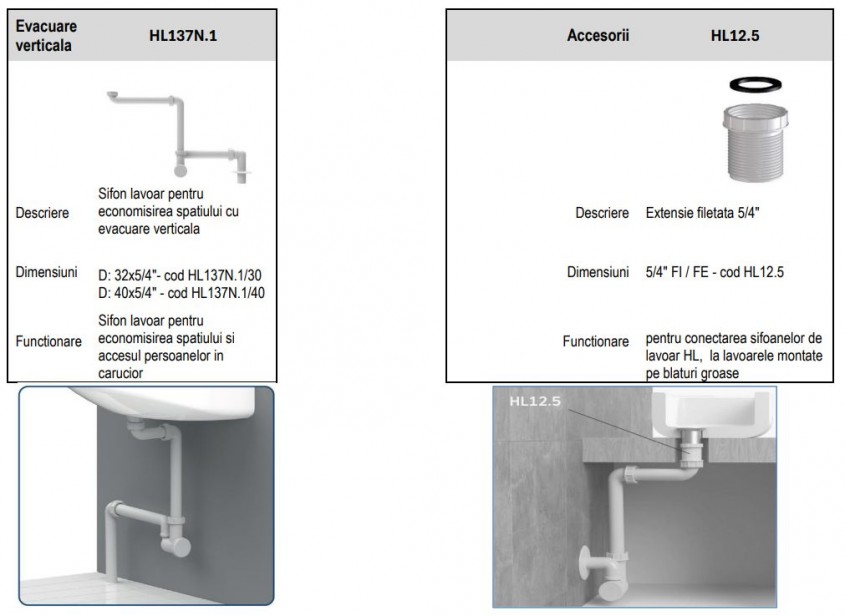 HL137N – Sifonul multifuncțional cu aerator sau racord pentru mașina de spălat