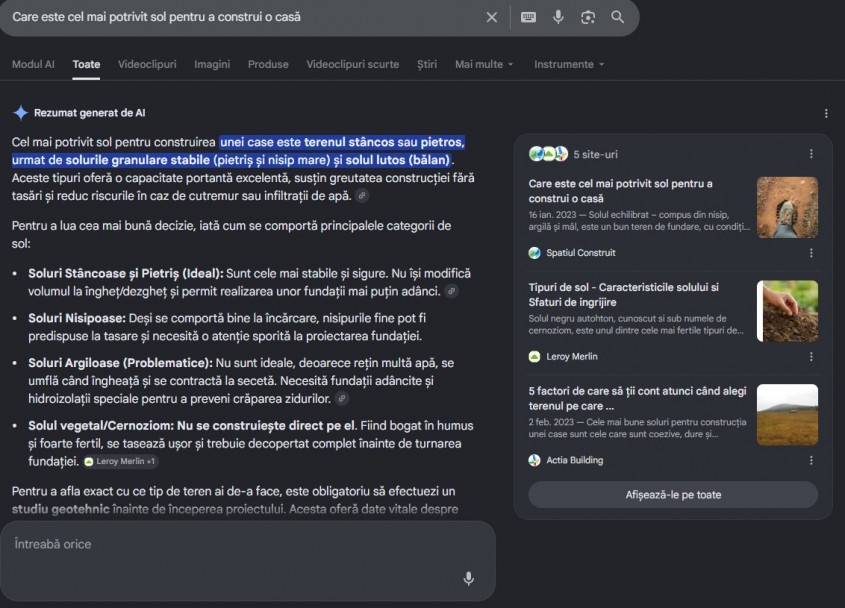 Cum utilizează Google AI Overview conținutul publicat în mediul editorial de construcții