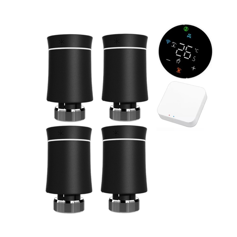 KIT AUTOMATIZARE SMART RADIATOARE 4 CAPURI TERMOSTATATE QTV WIRELESS WIFI HUB GATEWAY APLICATIE IOS - ANDROID