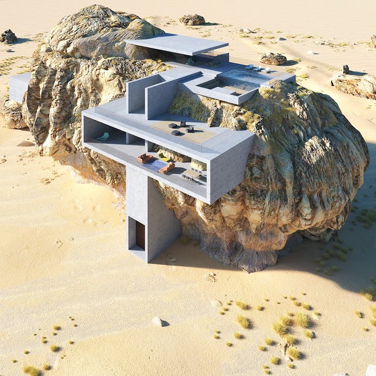 Casa imaginată într-un bloc de piatră