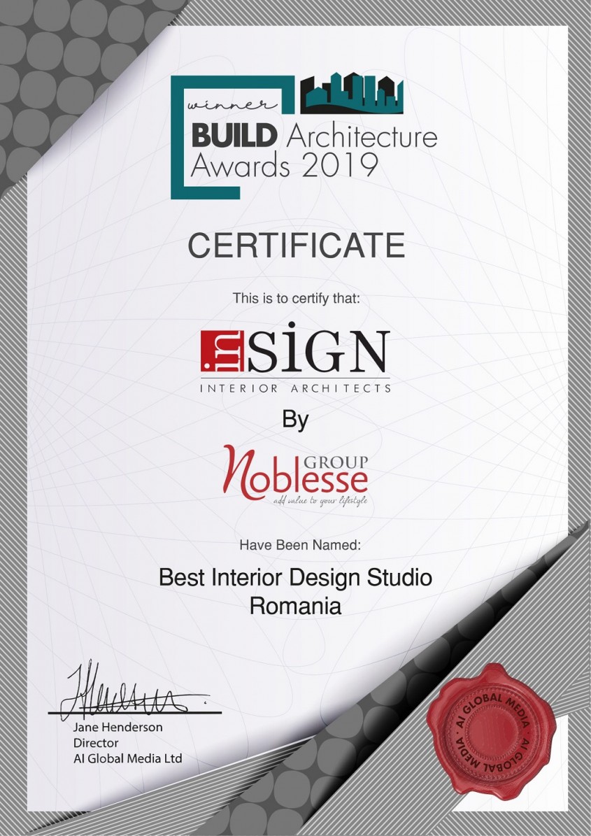 inSIGN by Noblesse Group International a fost desemnat "Best Interior Design Studio in Romania"