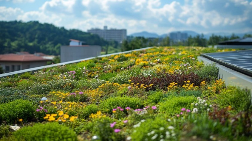 Detaliu de acoperiș verde extensiv cu Sedum