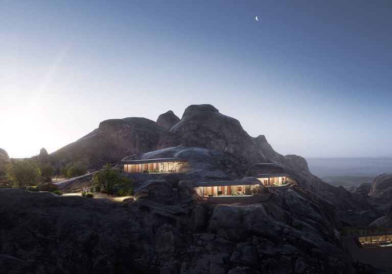 Un hotel construit în stâncă oferă privelişti magnifice asupra peisajului deşertic