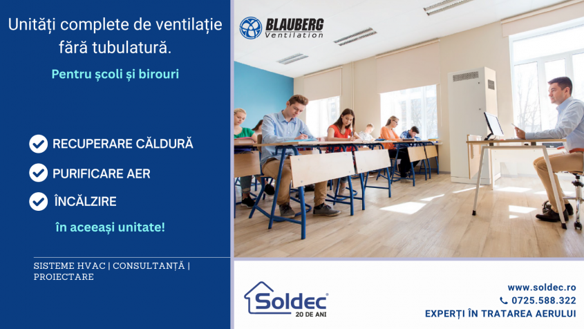 Sistem complet de ventilație cu recuperare de căldură, fără tubulatură!