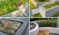 Jardiniere din beton pentru o grădină cu multă vegetaţie
