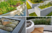 Jardiniere din beton pentru o grădină cu multă vegetaţie