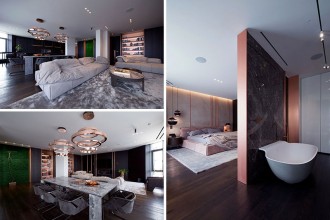 Accentele de cupru dau o notă caldă acestui apartament