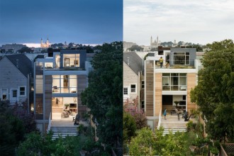 Locuință urbană compactă pentru o familie cu copii, cu acoperiș verde 