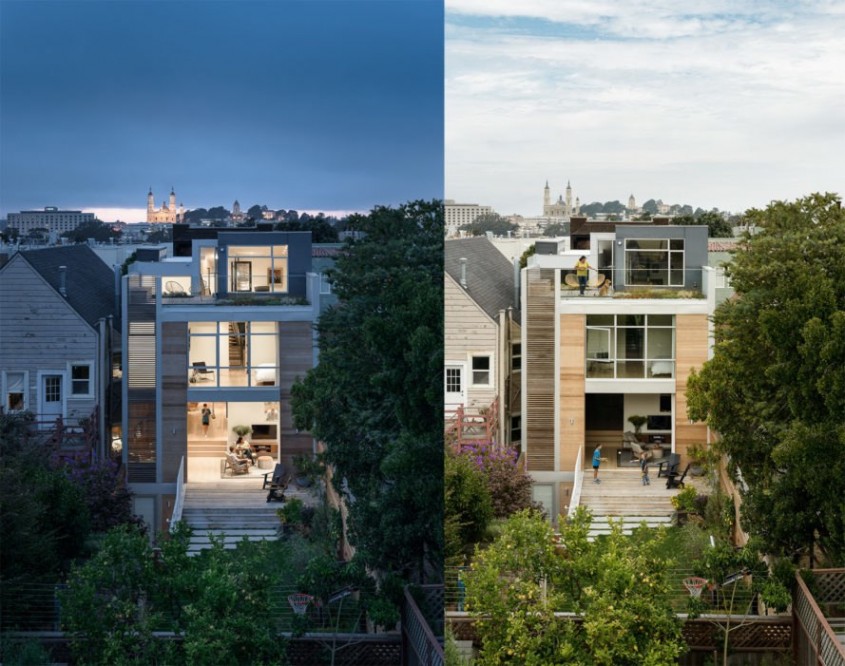 Locuință urbană compactă pentru o familie cu copii, cu acoperiș verde 