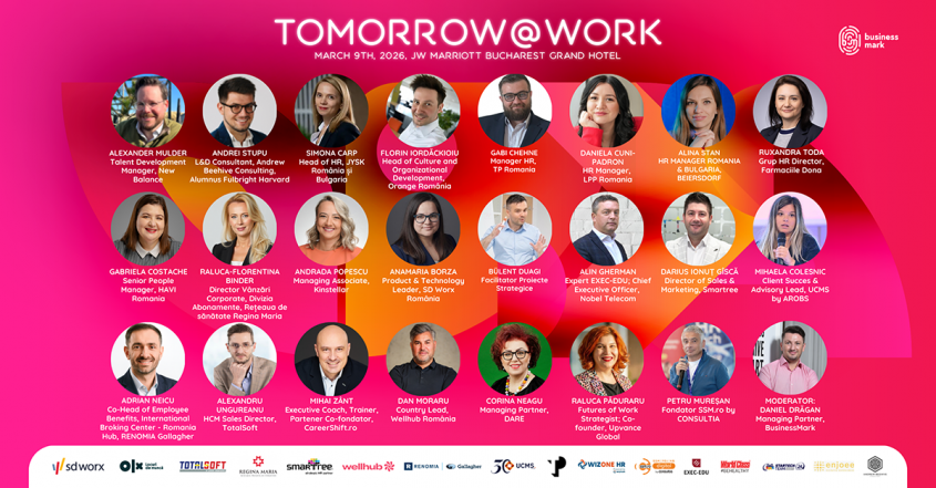 Tomorrow@work 2026: Pe 9 martie, lideri din domeniu analizează noile forțe care modelează viitorul muncii 
