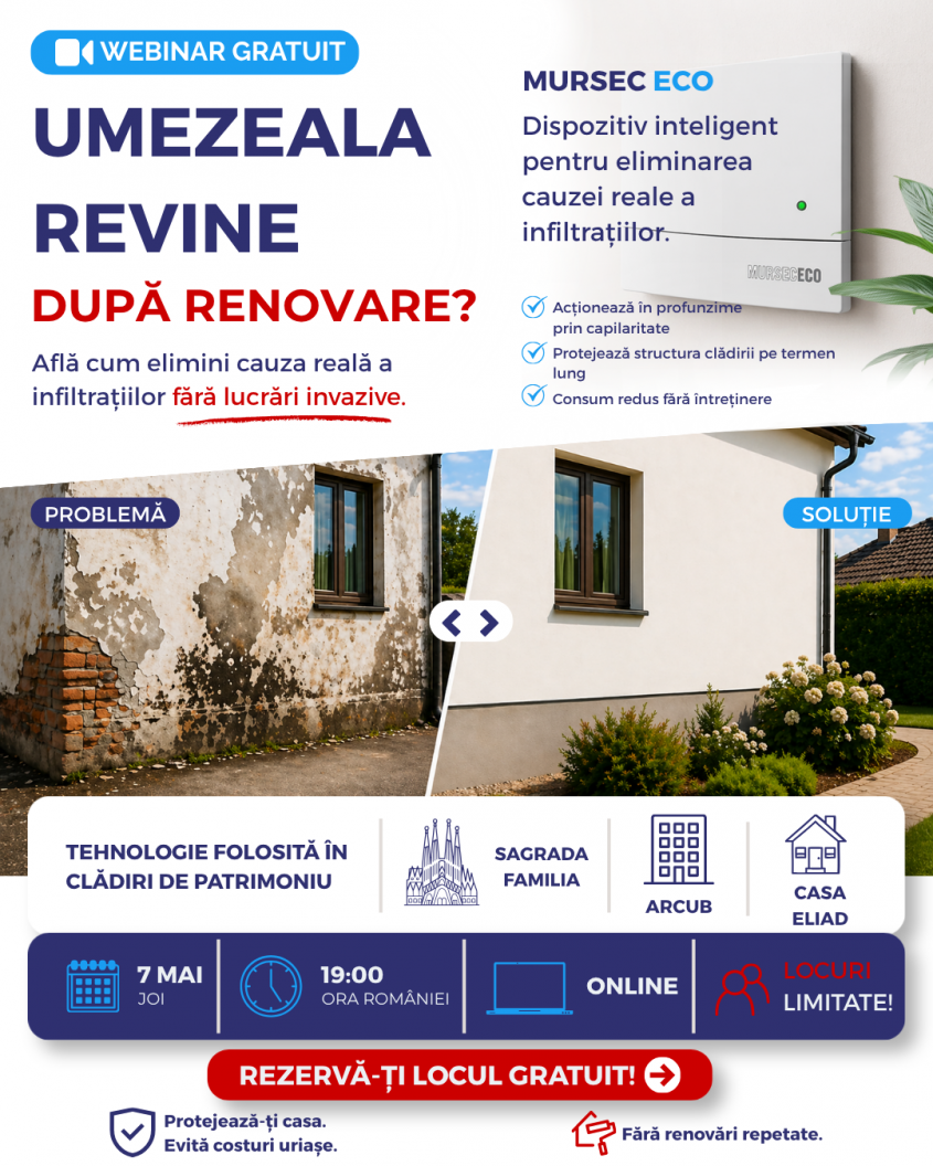 Webinar LifeArt, pe 7 mai: soluție moderna pentru stoparea umidității ascensionale &icirc;n clădiri, fără intervenții invazive