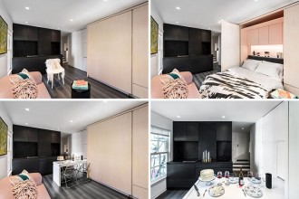 Un perete dintr-un micro-apartament mascheaza mai multe functiuni