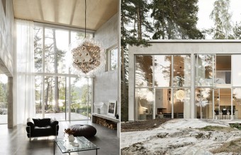 O casă cu șase pereți de beton și multe vitraje, pentru o relație necondiționată cu natura