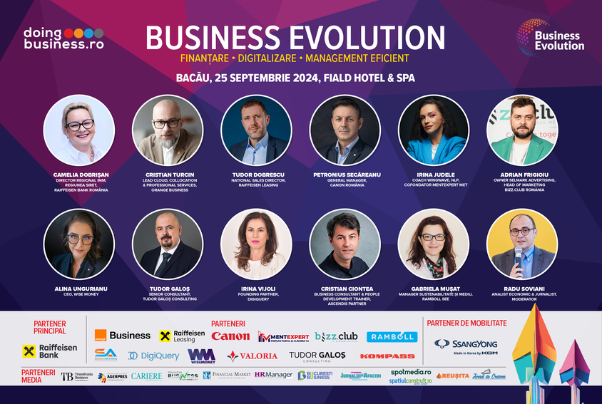 Business Evolution ”Finanțare. Digitalizare. Management eficient” ajunge în premieră la Bacău, pe 25 septembrie 2024 