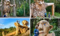 Șase giganți mari de lemn se ascund acum într-o pădure de lângă Copenhaga Artistul Thomas Dambo