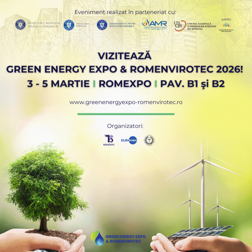 &Icirc;ncepe GREEN ENERGY EXPO & ROMENVIROTEC 2026 3&ndash;5 martie, Romexpo, Pavilioanele B1 și B2