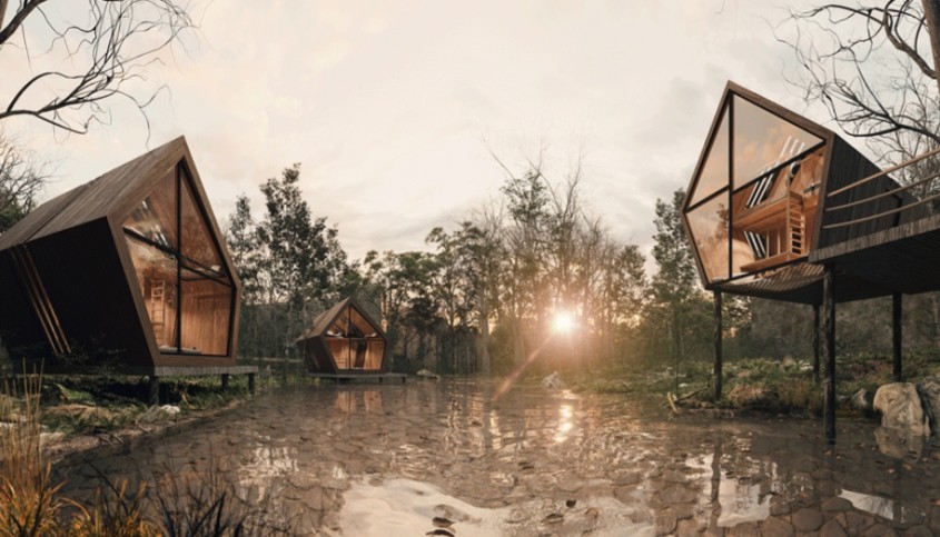 "Casuţele din copac" din jurul unui lac feeric, ce ne trezesc nostalgii