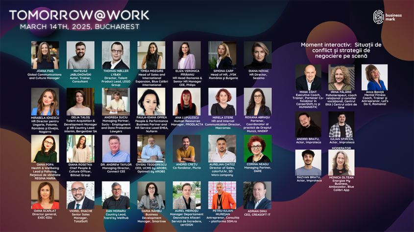 Tomorrow@work 2025 Lideri români și internaționali dezbat cum va arăta viitorul muncii pe 14 martie la