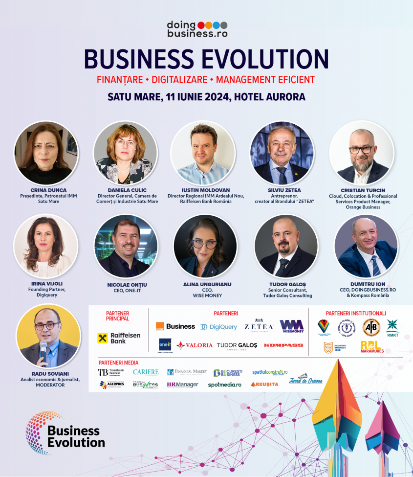 Business Evolution – ”Finanțare. Digitalizare. Management eficient” ajunge la Satu Mare pe 11 iunie 