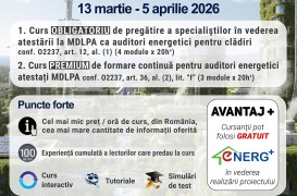 Cursuri auditori energetici 13 martie - 5 aprilie 2026