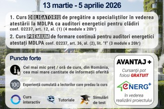 Cursuri auditori energetici 13 martie - 5 aprilie 2026