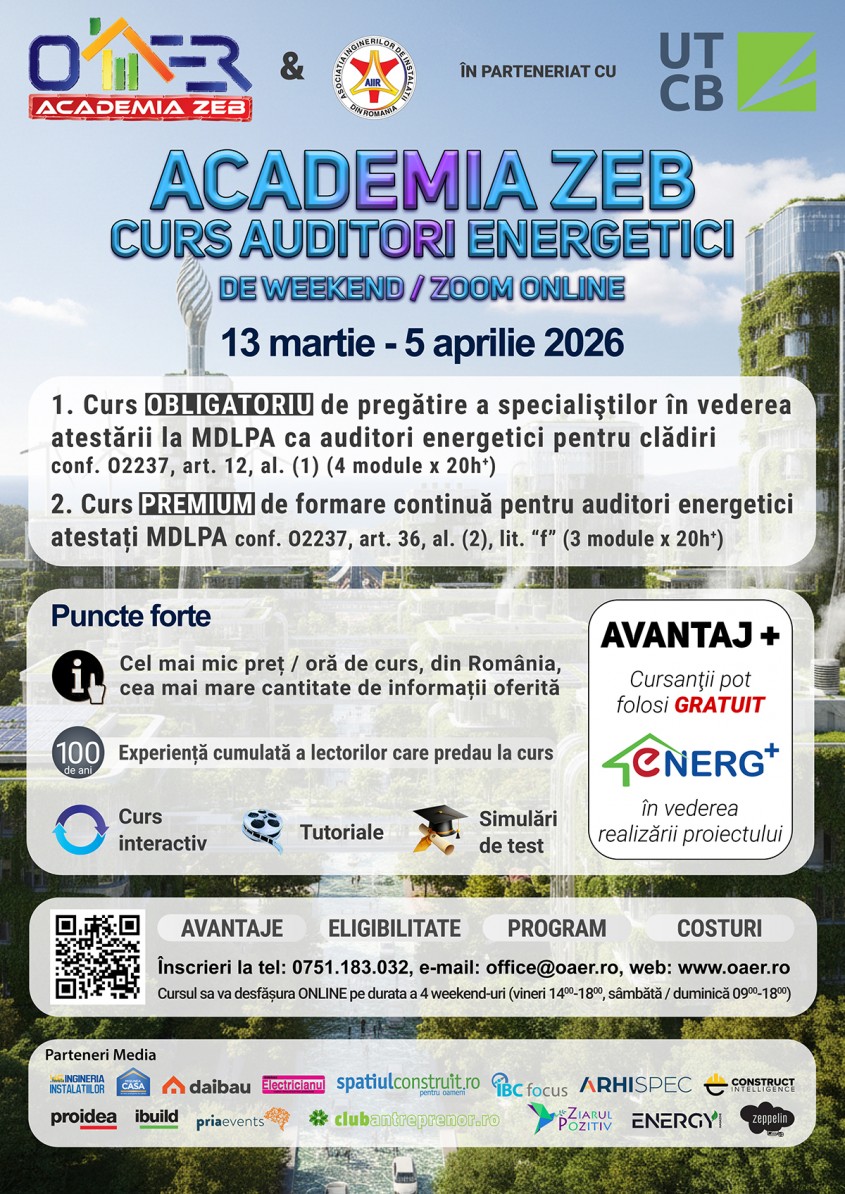 Cursuri auditori energetici 13 martie - 5 aprilie 2026