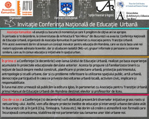 Conferinta Nationala de Educatie Urbana - 9, 10 decembrie, Universitatea de Arhitectura Ion Mincu