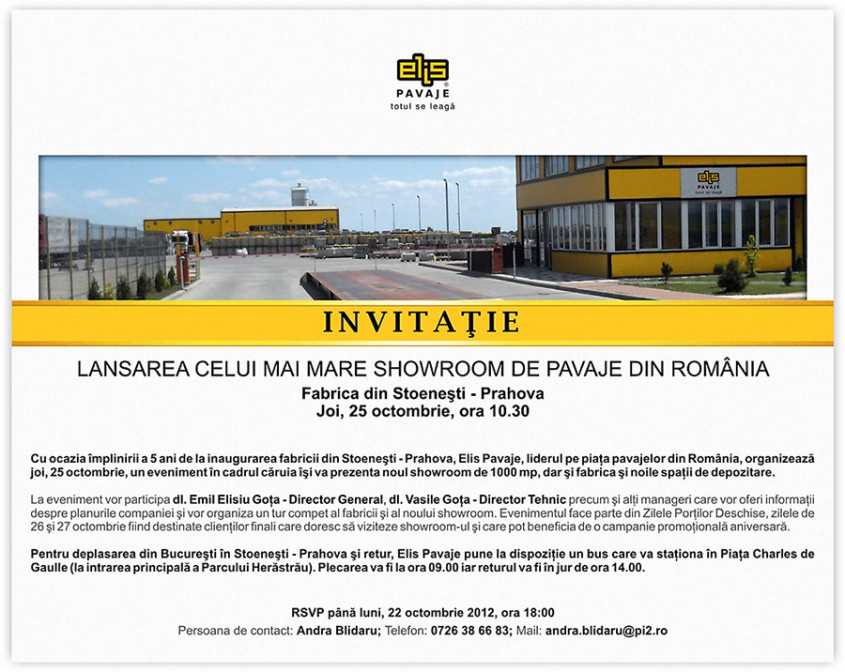  Invitatie la lansarea celui mai mare showroom de pavaje din Romania - Elis Pavaje
