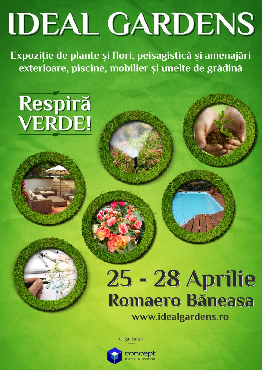 Expozitia Ideal Gardens: plante si flori, peisagistica si amenajari exterioare, piscine, mobilier si unelte de gradina 