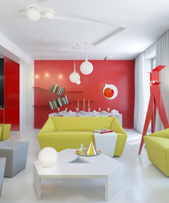Un mic apartament decorat in culori dinamice