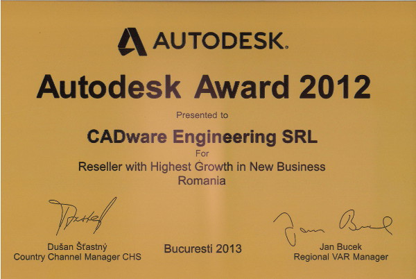 CADWARE Engineering a obtinut premiul pentru cea mai mare crestere pe segmentul New Business Autodesk