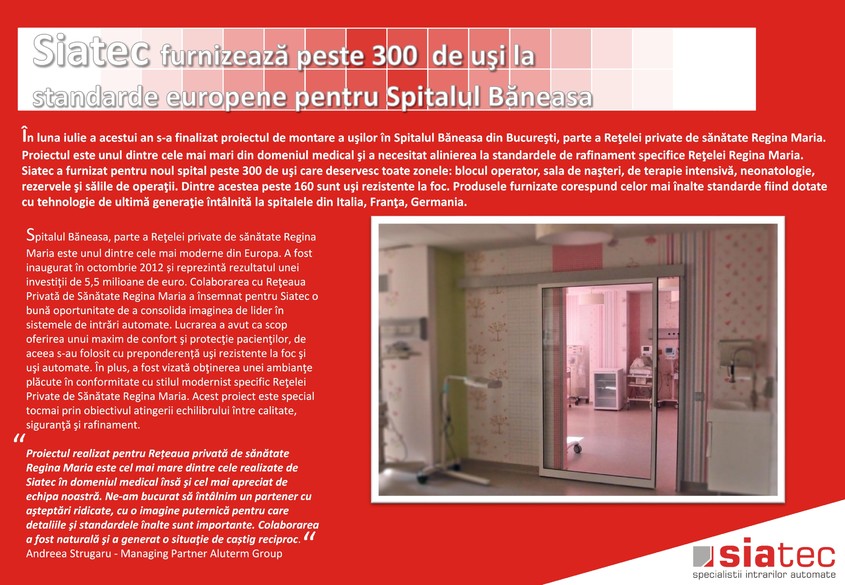 Siatec furnizeaza peste 300 de usi la standarde europene pentru spitalul Baneasa