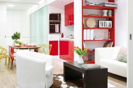 Amenajare in alb-rosu, pentru un apartament de 62 mp